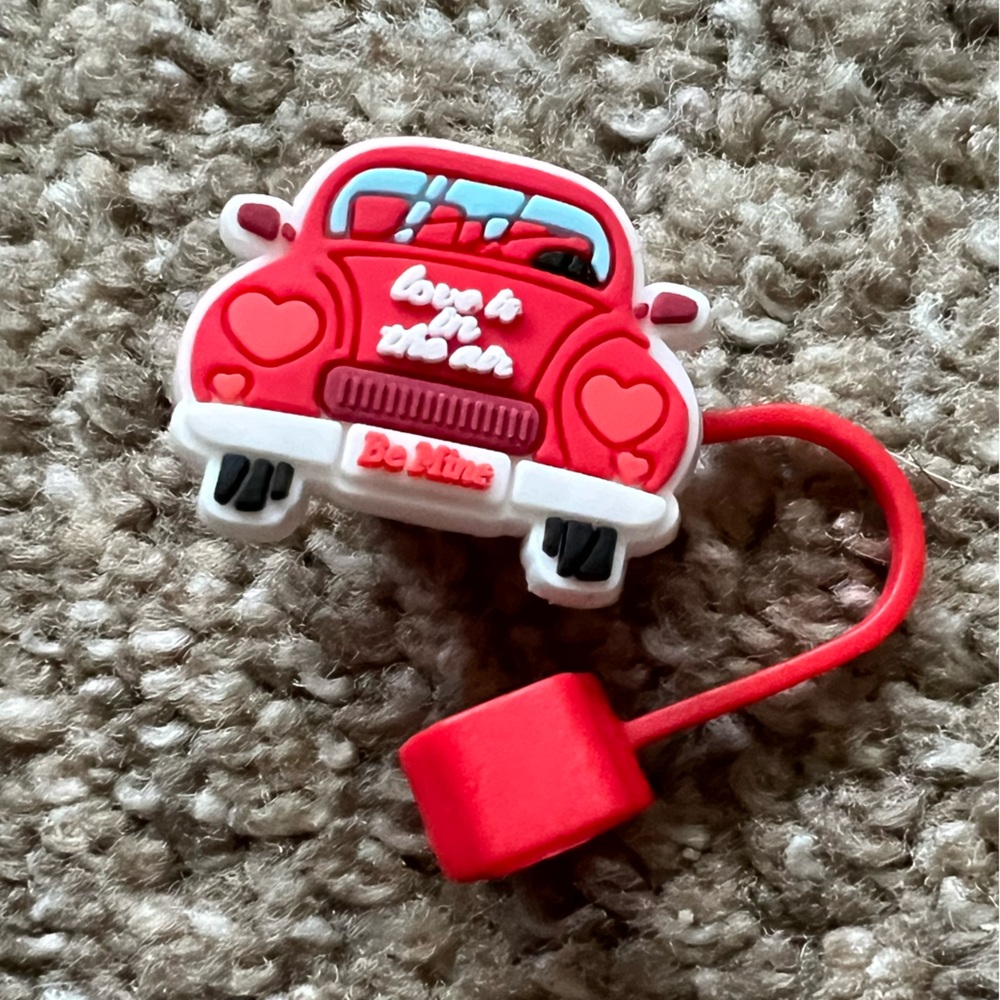 *6 for $10*Red Car Love in the Air Silicone Straw Topper Cover Tumbler Accessory